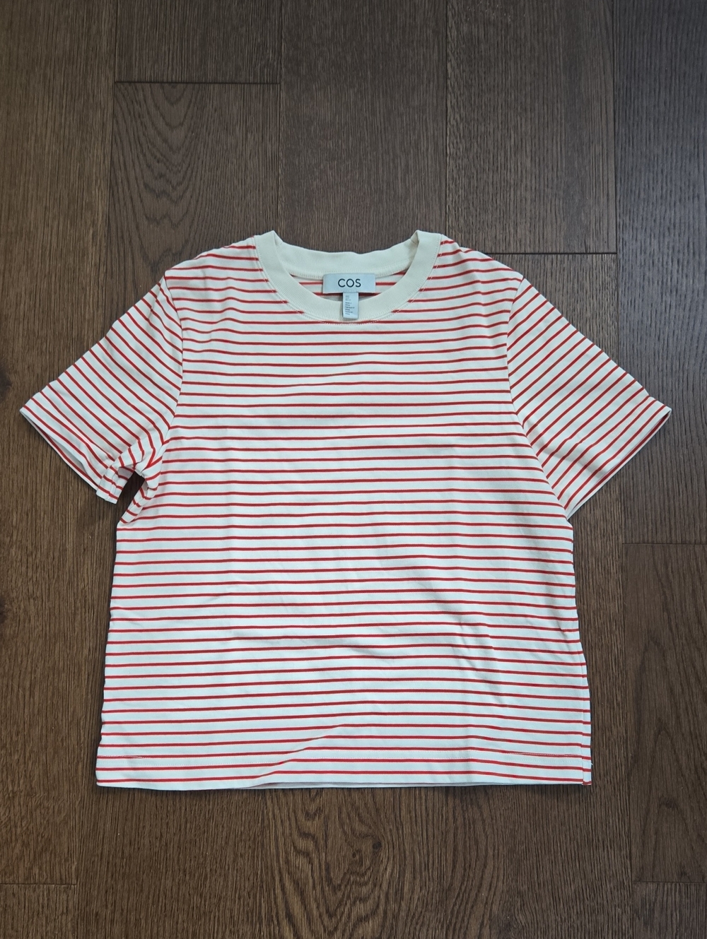 COS White Tee with Red Stripes